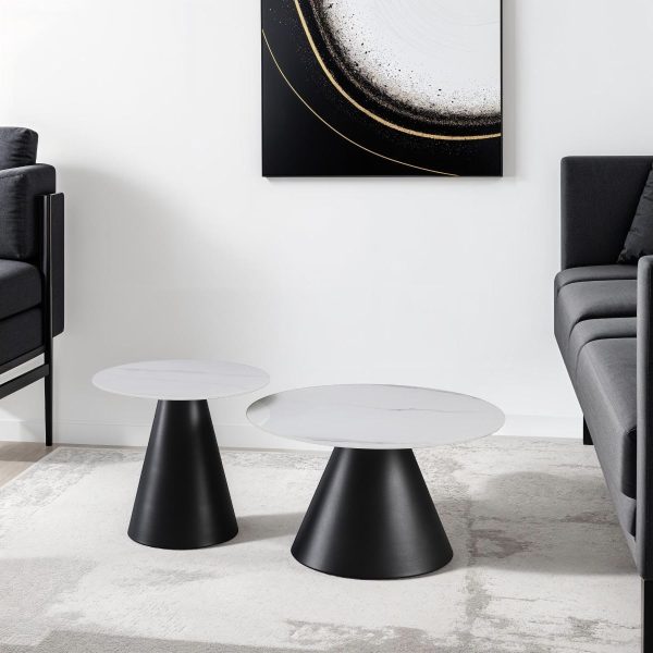 NOOB Modern Ceramic Coffee Table Set – DotFurn (Includes Side Table, Matte Finish)