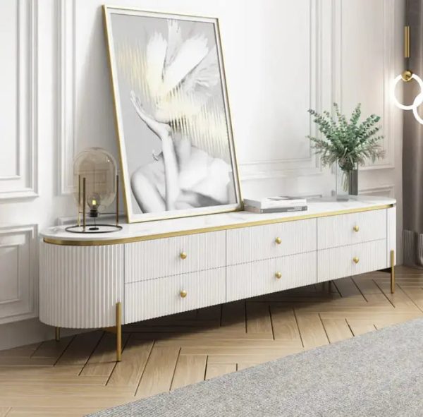 Luella White Marble TV Stand – DotFurn (6 Drawers, Luxury Wave Design, 2m Length)Luella White Marble TV Stand – DotFurn (6 Drawers, Luxury Wave Design, 2m Length)