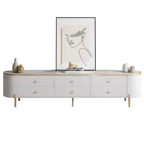 Luella White Marble TV Stand – DotFurn (6 Drawers, Luxury Wave Design, 2m Length)Luella White Marble TV Stand – DotFurn (6 Drawers, Luxury Wave Design, 2m Length) - Image 2