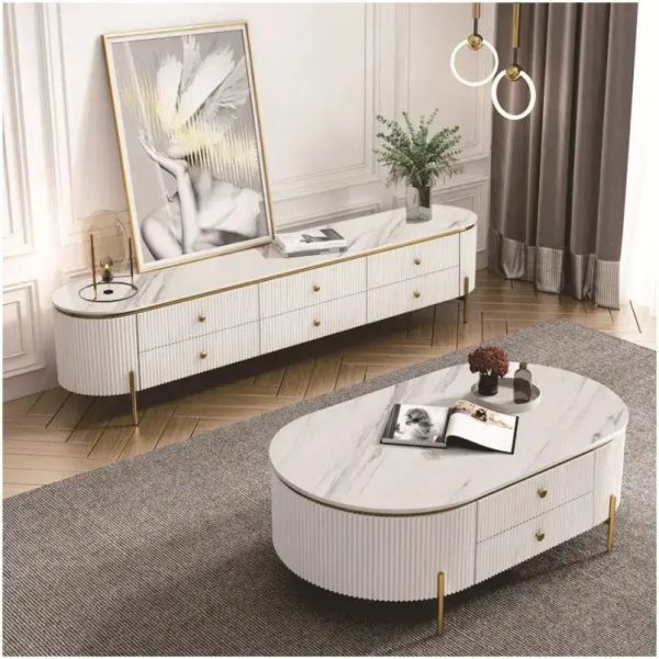 Luella White Marble TV Stand – DotFurn (6 Drawers, Luxury Wave Design, 2m Length)Luella White Marble TV Stand – DotFurn (6 Drawers, Luxury Wave Design, 2m Length) - Image 5
