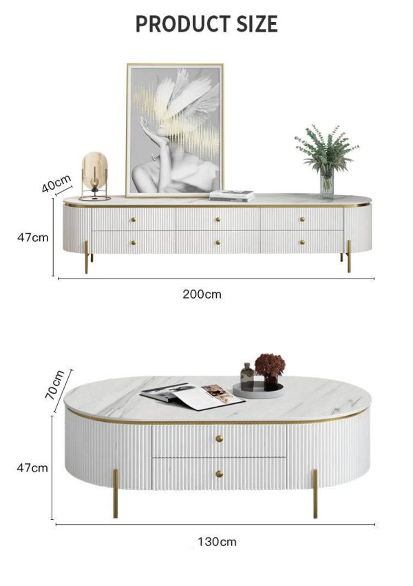 Luella White Marble TV Stand – DotFurn (6 Drawers, Luxury Wave Design, 2m Length)Luella White Marble TV Stand – DotFurn (6 Drawers, Luxury Wave Design, 2m Length) - Image 3