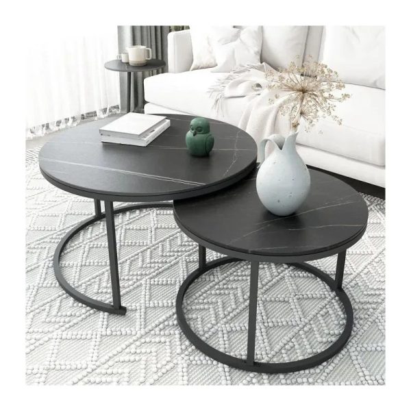 Dillinger Modern Nesting Coffee Table Set – DotFurn (Round, Space-Saving, Sintered Stone Top) - Image 3