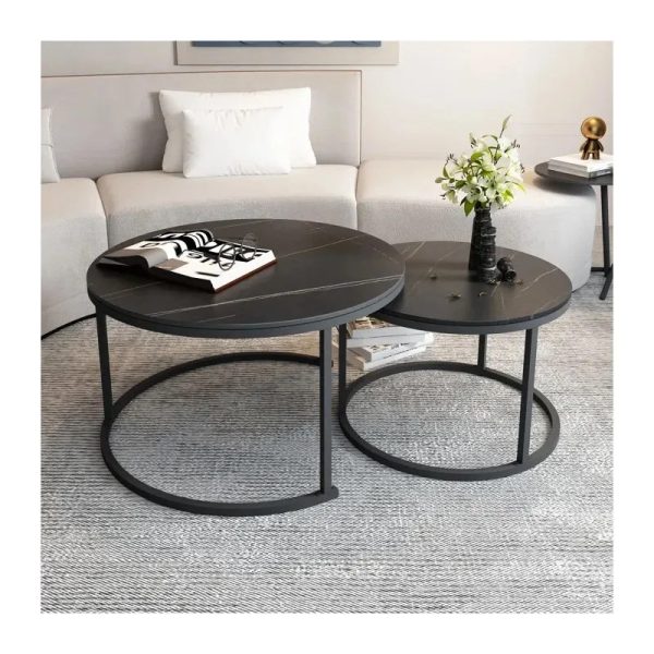 Dillinger Modern Nesting Coffee Table Set – DotFurn (Round, Space-Saving, Sintered Stone Top) - Image 4