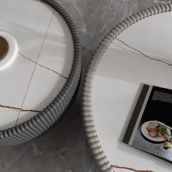 Le Tambour Blanc Round Drum Coffee Table with White Faux Marble Top | DotFurn - Image 4