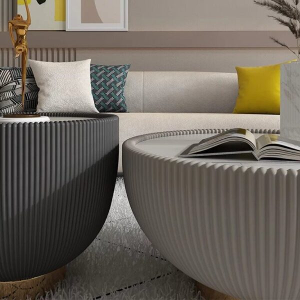 Le Tambour Blanc Round Drum Coffee Table with White Faux Marble Top | DotFurn - Image 3