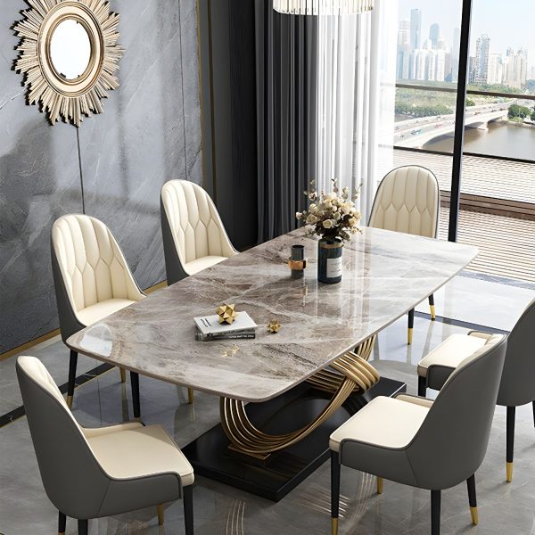 Osaka Dining Table Set – DotFurn (1 Table + 6 Chairs, Marble Effect Top, Gold Base, 2 Chair Colour Options) - Image 9