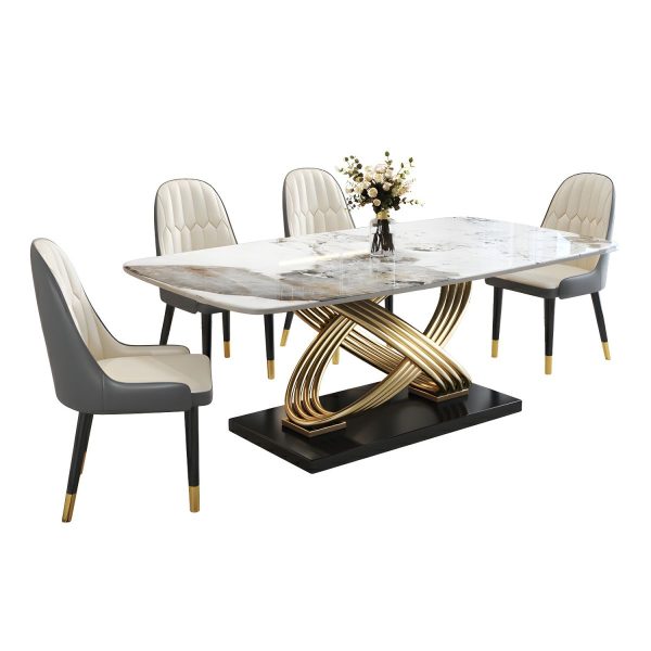 Osaka Dining Table Set – DotFurn (1 Table + 6 Chairs, Marble Effect Top, Gold Base, 2 Chair Colour Options) - Image 7