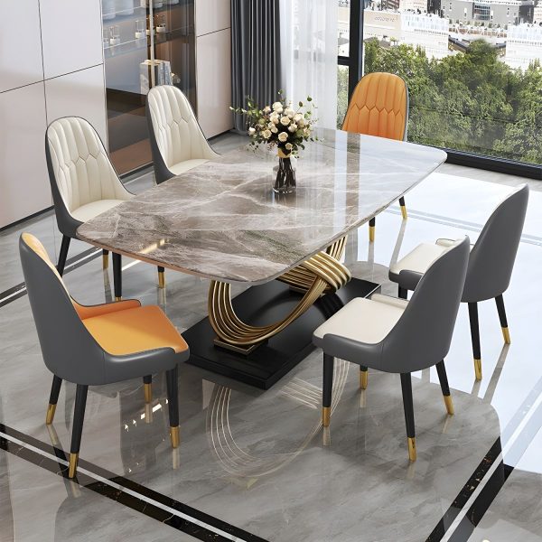Osaka Dining Table Set – DotFurn (1 Table + 6 Chairs, Marble Effect Top, Gold Base, 2 Chair Colour Options) - Image 8