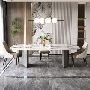 Hans Wegner Sintered Stone Dining Table – DotFurn (240cm, Grey Steel Legs, Modern Minimalist Design)