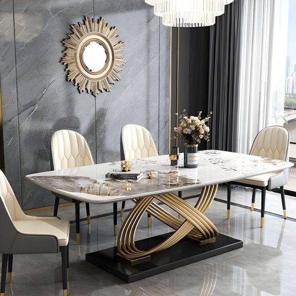 Osaka Dining Table Set – DotFurn (1 Table + 6 Chairs, Marble Effect Top, Gold Base, 2 Chair Colour Options) - Image 5
