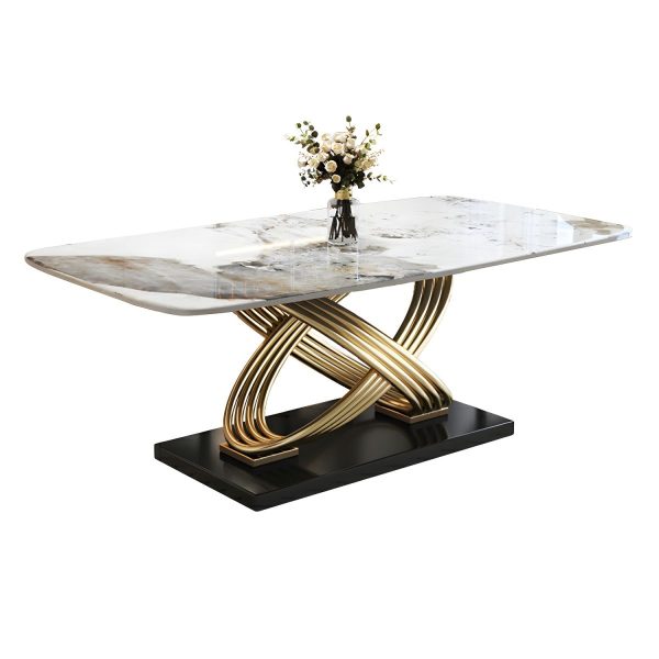 Osaka Dining Table Set – DotFurn (1 Table + 6 Chairs, Marble Effect Top, Gold Base, 2 Chair Colour Options) - Image 2