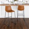 Imad Bar Stool Set (2pcs) – DotFurn (Faux Leather Bucket Seat, Sled Base, Modern Industrial Design)