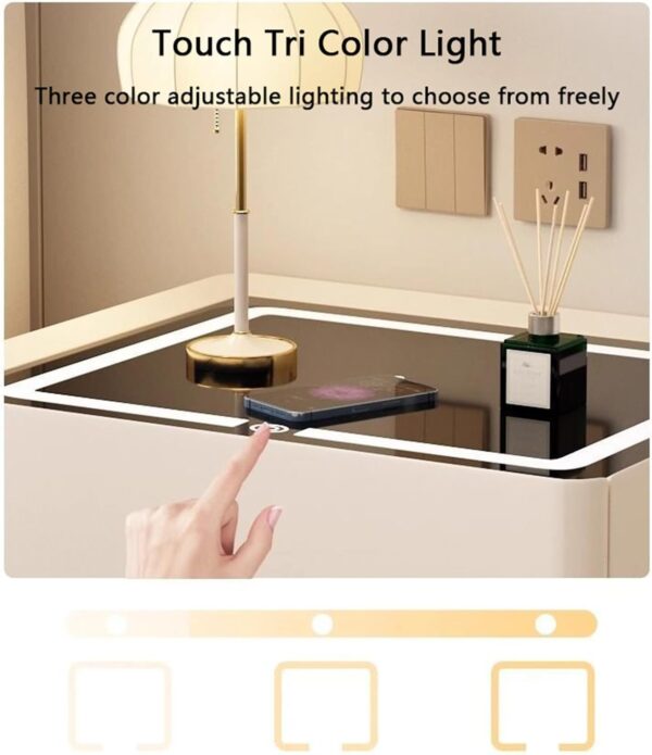 DotFurn LumiSmart 3-Drawer Bedside Pedestal with Wireless Charging & Smart Light - Image 5
