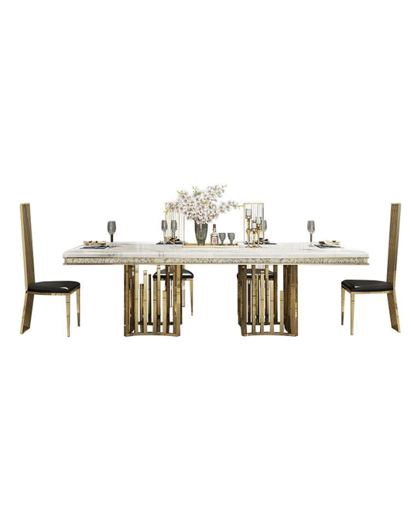 Mármol Blanco Dining Table – DotFurn (220cm, White Marble-Effect Top, Polished Gold Curved Base) - Image 2