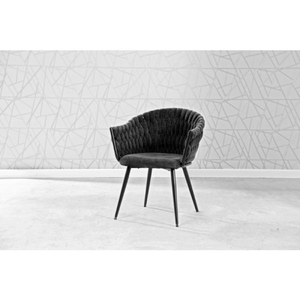 Grattoni Handwoven Dining Chair – DotFurn (Black Steel Legs, Artisan Woven Fabric, Contemporary Boho Style) - Image 2