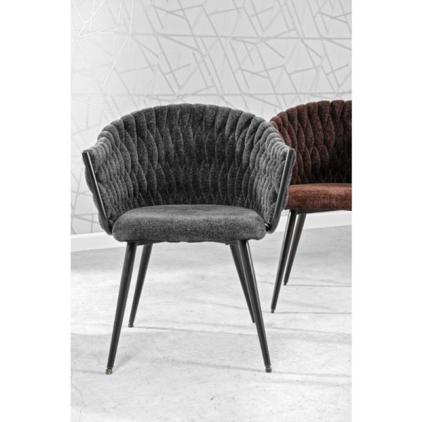 Grattoni Handwoven Dining Chair – DotFurn (Black Steel Legs, Artisan Woven Fabric, Contemporary Boho Style) - Image 4