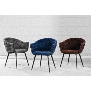 Grattoni Handwoven Dining Chair – DotFurn (Black Steel Legs, Artisan Woven Fabric, Contemporary Boho Style)