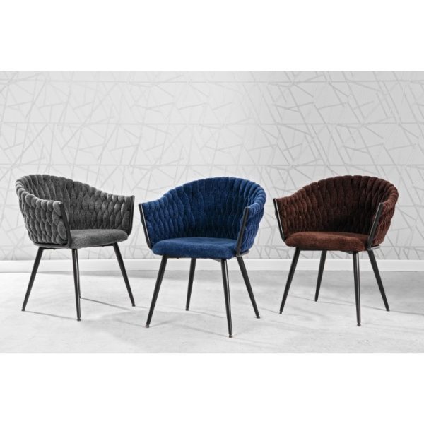 Grattoni Handwoven Dining Chair – DotFurn (Black Steel Legs, Artisan Woven Fabric, Contemporary Boho Style)
