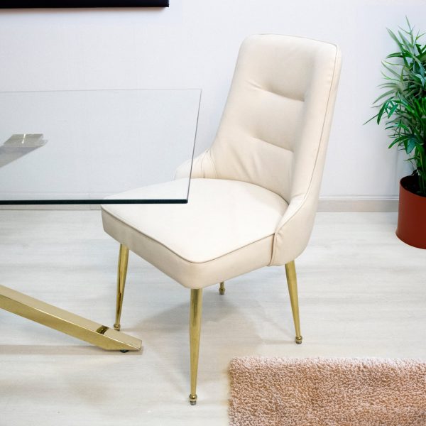Hendler PU Cream Dining Chair – DotFurn (Gold Legs, Curved Backrest, Easy-Clean Upholstery) - Image 4