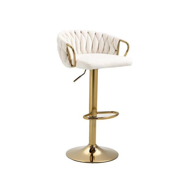 Junika Velvet Swivel Bar Stool – Adjustable Height with Gold Base - Image 2