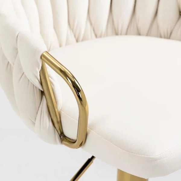 Junika Velvet Swivel Bar Stool – Adjustable Height with Gold Base - Image 3