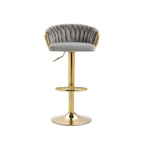 Junika Velvet Swivel Bar Stool – Adjustable Height with Gold Base - Image 5