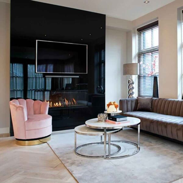 Marbre Deux Modern Round White Marble Nesting Coffee Table Set – Silver Metal Base | DotFurn