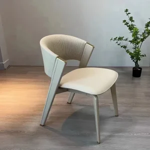 Prayana Faux Leather Dining Chair – DotFurn (Cream Upholstery, Chrome Legs, Timeless Elegance)