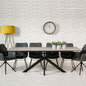 Bolands Extending Dining Table – DotFurn (Heat, Stain & Scratch Resistant Wood Top + Black Metal Base)