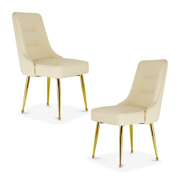 Hendler PU Cream Dining Chair – DotFurn (Gold Legs, Curved Backrest, Easy-Clean Upholstery) - Image 3