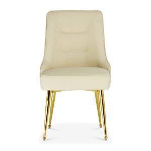 Hendler PU Cream Dining Chair – DotFurn (Gold Legs, Curved Backrest, Easy-Clean Upholstery)