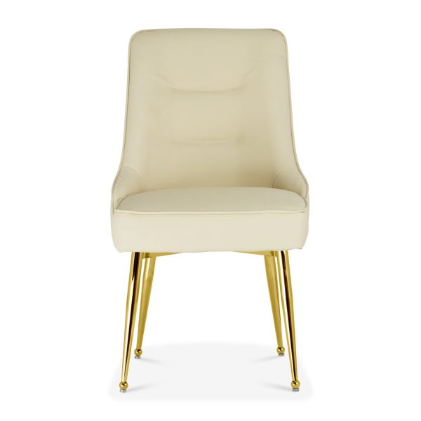 Hendler PU Cream Dining Chair – DotFurn (Gold Legs, Curved Backrest, Easy-Clean Upholstery)
