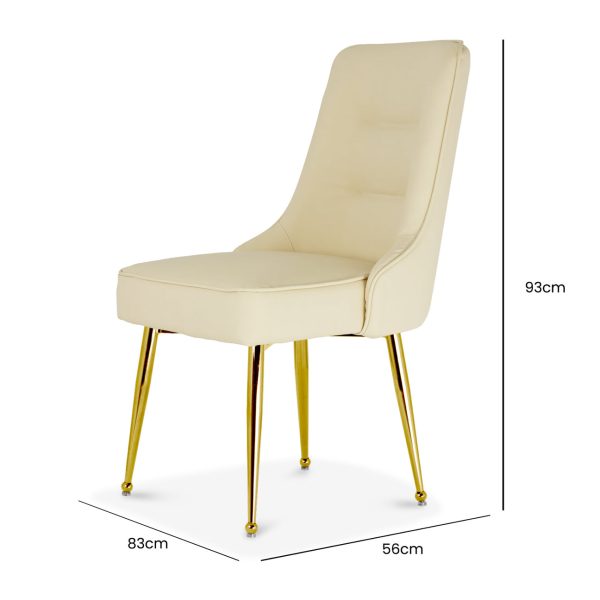 Hendler PU Cream Dining Chair – DotFurn (Gold Legs, Curved Backrest, Easy-Clean Upholstery) - Image 2
