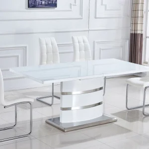 Clessidra High Gloss Extending Dining Suite – DotFurn (White Table + 8 Salsa Chairs in White, Grey, or Black)