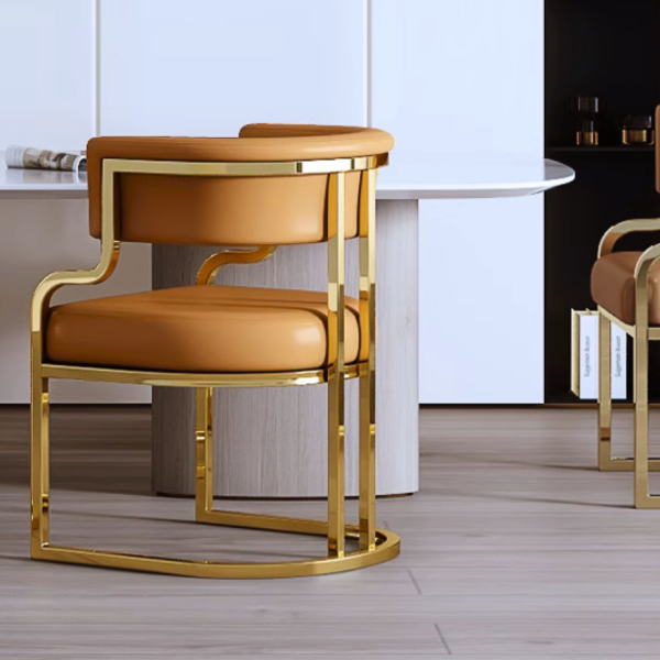 Wayne Faux Leather Dining Chair – DotFurn (Grey & Orange, Gold Legs, Contemporary Luxe Design) - Image 3