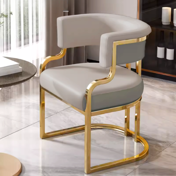 Wayne Faux Leather Dining Chair – DotFurn (Grey & Orange, Gold Legs, Contemporary Luxe Design)