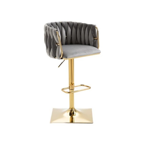 Nicci Velvet Swivel Bar Stool – Adjustable Height with Gold Frame - Image 2