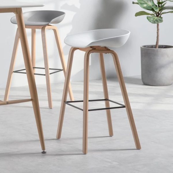 Sauti Wood-Trim Bar Stool – DotFurn (Polypropylene Seat, Fixed Height, Modern Minimalist Design)