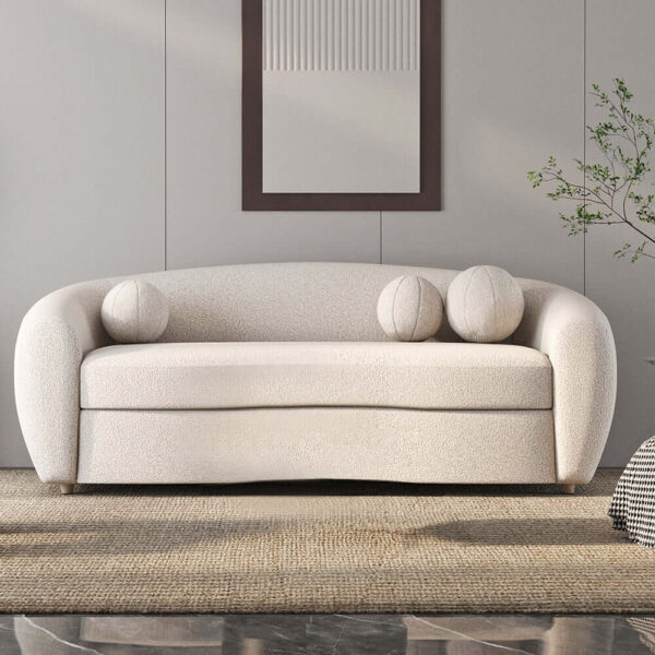 DotFurn Isla Curved Sofa | White Bouclé Fabric 3-Seater | Modern Luxury Lounge Couch - Image 2