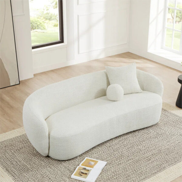 DotFurn Cleo Bouclé Sofa | Modern Minimalist 3-Seater | White Fabric Lounge Couch - Image 2
