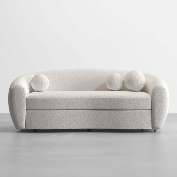 DotFurn Isla Curved Sofa | White Bouclé Fabric 3-Seater | Modern Luxury Lounge Couch - Image 4