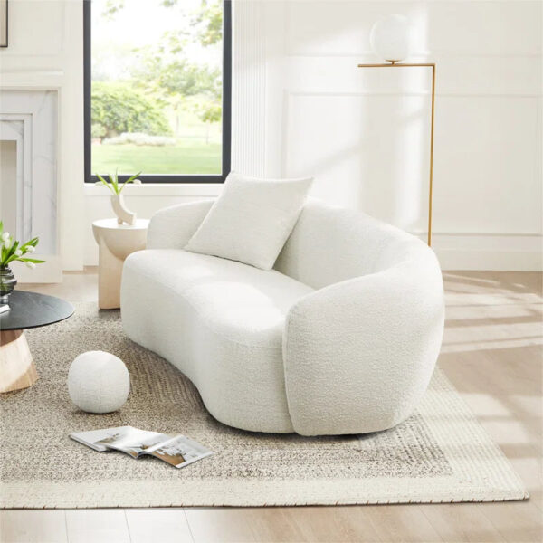 DotFurn Cleo Bouclé Sofa | Modern Minimalist 3-Seater | White Fabric Lounge Couch - Image 3