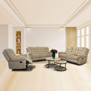 Castello Motion Recliner Collection – 3-Piece Luxury Recliner Lounge Set in Cream Palomino Suede Velvet