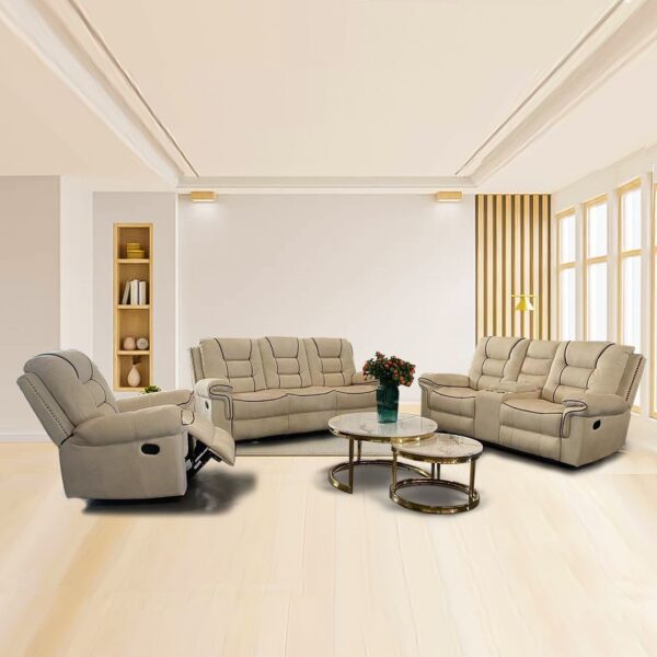 Castello Motion Recliner Collection – 3-Piece Luxury Recliner Lounge Set in Cream Palomino Suede Velvet