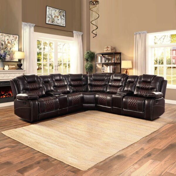 Dotfurn Quietus Lux - 6 Seater Brown Leatherette Corner Recliner Lounge Suite - Image 2