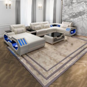 Novaro U-Shape Smart Modular Couch – Luxury Family Lounge Sofa (Grey & Beige)