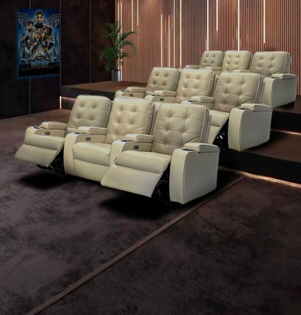 Velare Luxe Cinema Recliner Suite – Electric Home Theatre Recliner Set (Cream, Maroon & Black) - Image 2