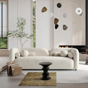 DotFurn Aten Bouclé Sofa | Modern Minimalist 3-Seater | Ivory Fabric Lounge Couch