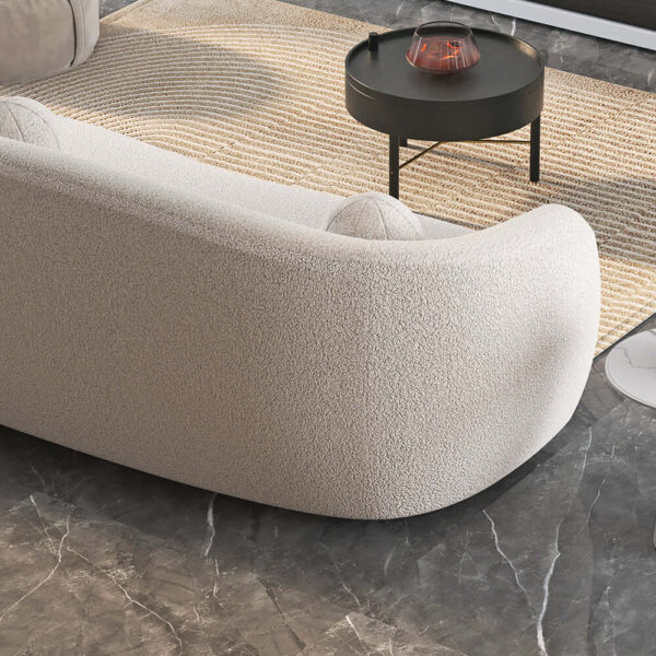 DotFurn Isla Curved Sofa | White Bouclé Fabric 3-Seater | Modern Luxury Lounge Couch - Image 3