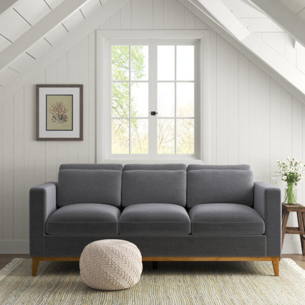 DotFurn Fraser Sofa | Modern Grey 3-Seater | Square Arm Polyester | Reversible Cushions